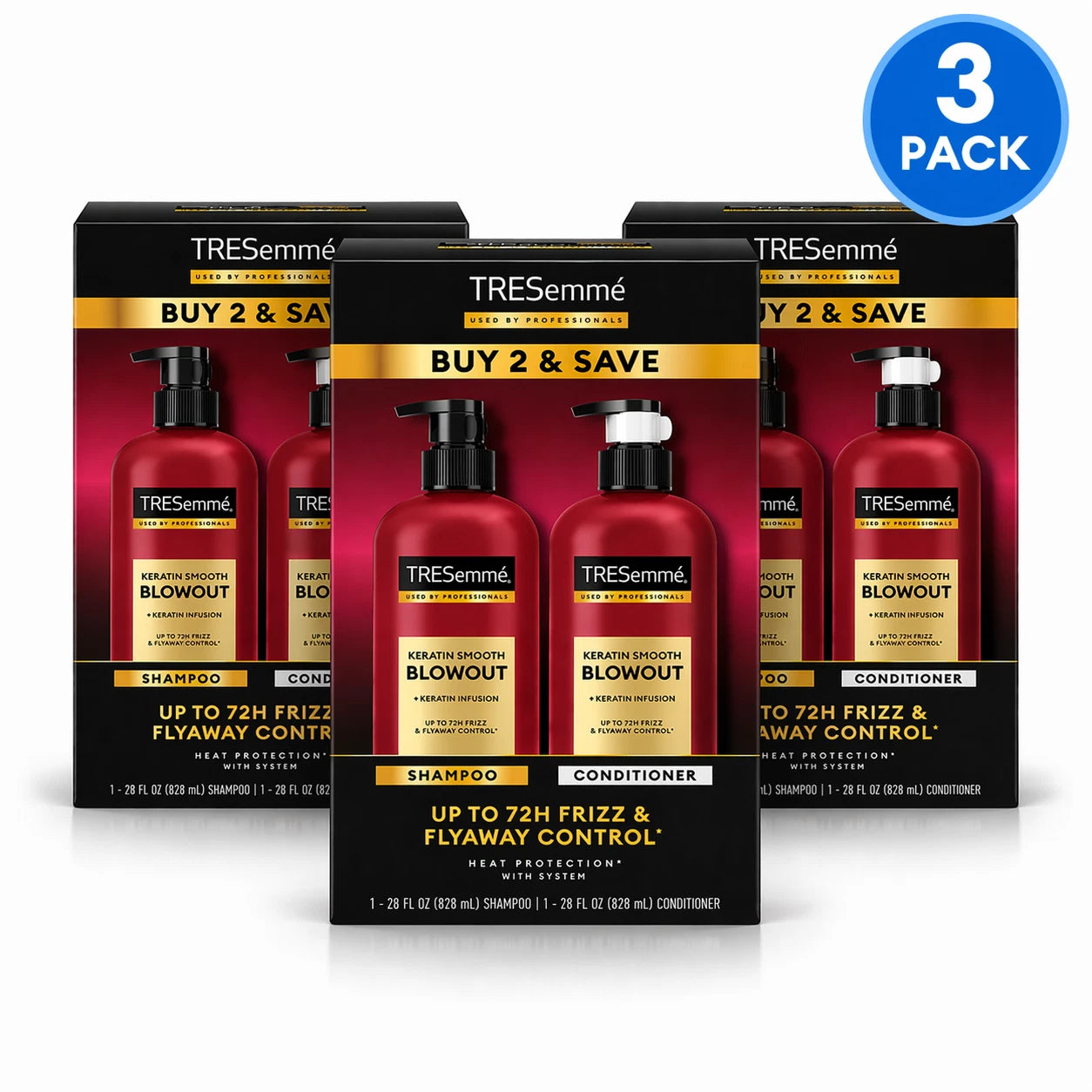 TRESemmé Keratin Smooth Blowout Shampoo & Conditioner 28oz 3 Pack New