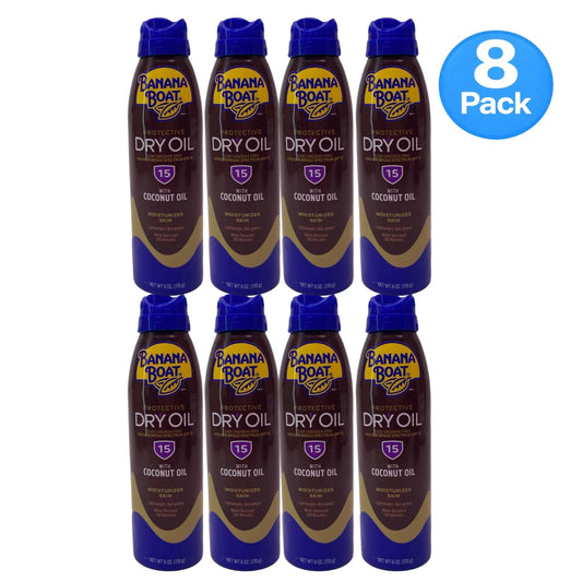 Banana Boat SPF 15 Dry Oil Spray 6 Oz 8 Pack New Exp 08/2027