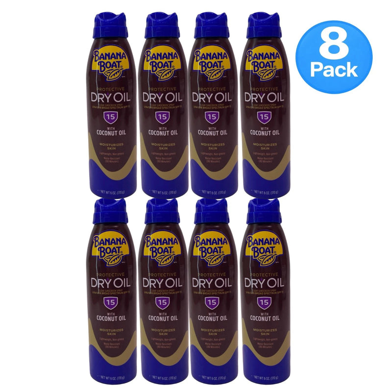Banana Boat SPF 15 Dry Oil Spray 6 Oz 8 Pack New Exp 08/2027