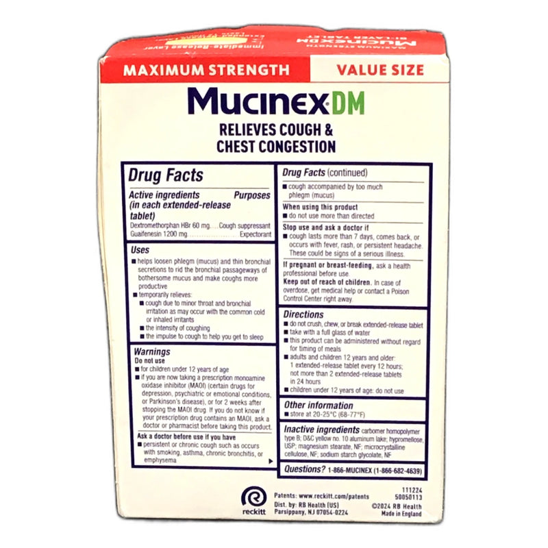 Max Strength 12Hr Chest Congestion Cough Relief Tablets 42ct Pack Exp 04/28 New