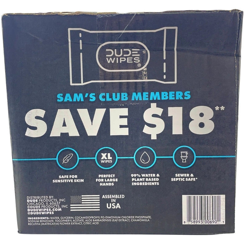 Dude Wipes XL Flushable Wet Wipes Fragrance Free 8 Packs 400ct Total Sam's Club