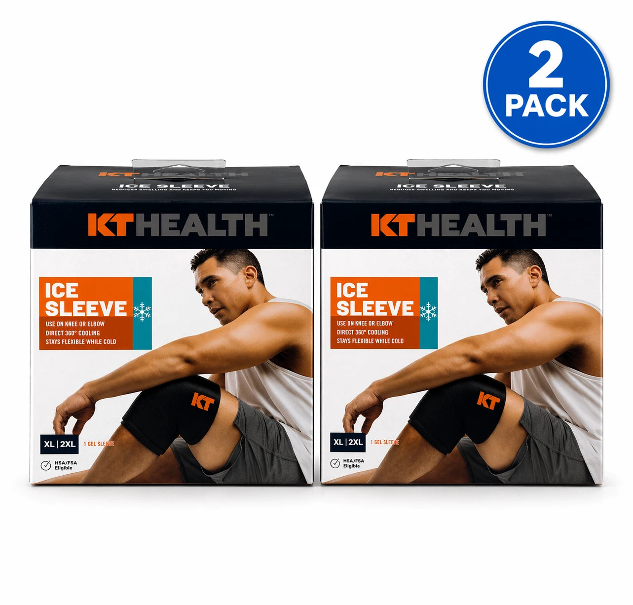 KT Health Ice Sleeve XL/2XL Knee & Elbow Cold Therapy Gel Sleeve 2 pack New
