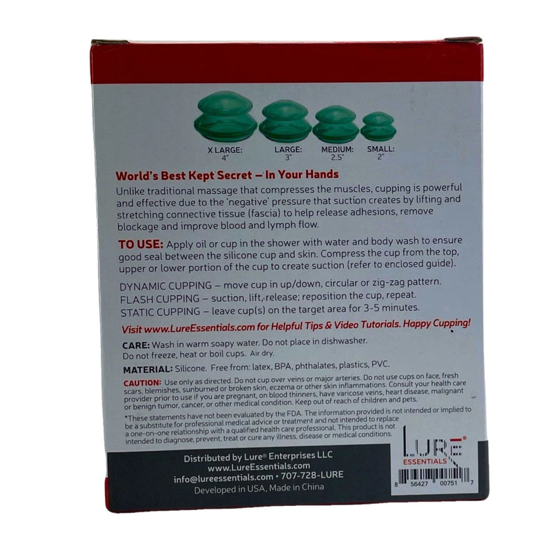Lure Essentials EDGE Cupping Therapy Set - 4 Silicone Cups - 4 Pack Bundle