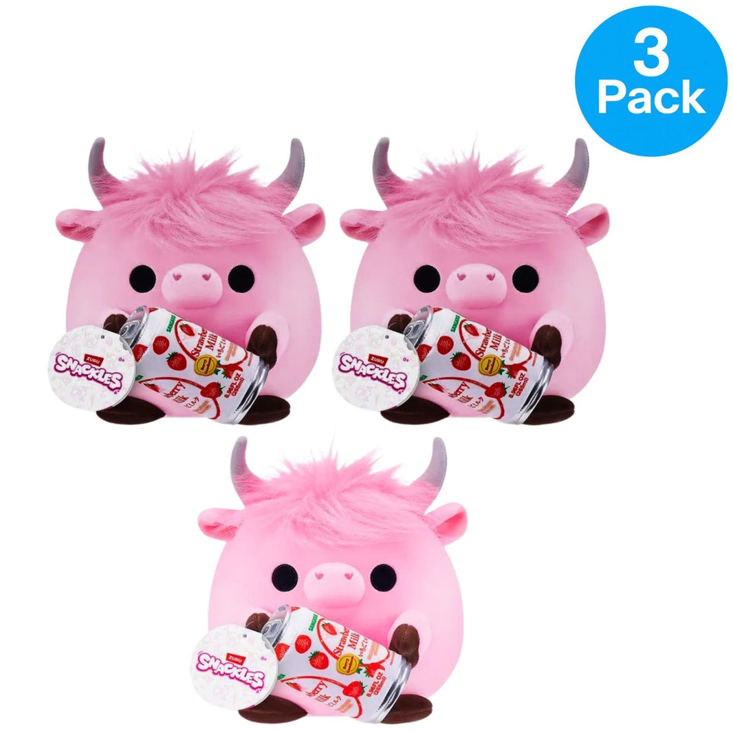 Zuru Snackles Super Sized 14" Pink Highland Cow Strawberry Milk Plush 3 Pack