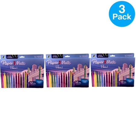 Paper Mate Flair 12 Felt Tip Pens 3 Pack New