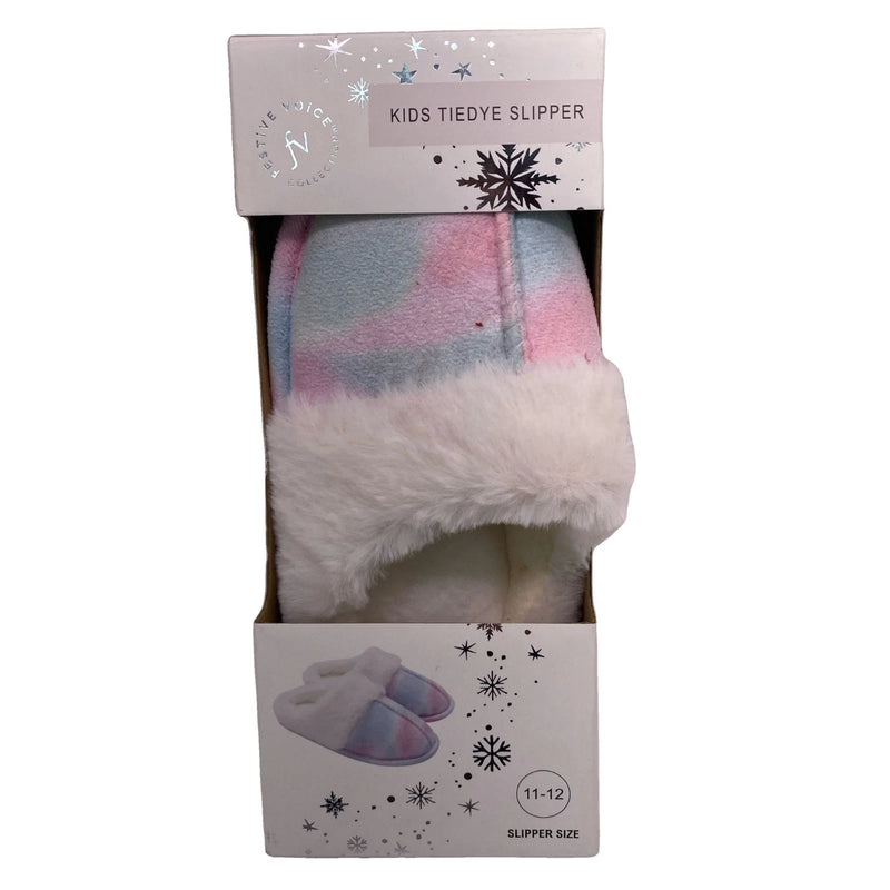 Festive Voice Kids Tie Dye Slippers Size 11-12 Plush Cozy 1 Pair New