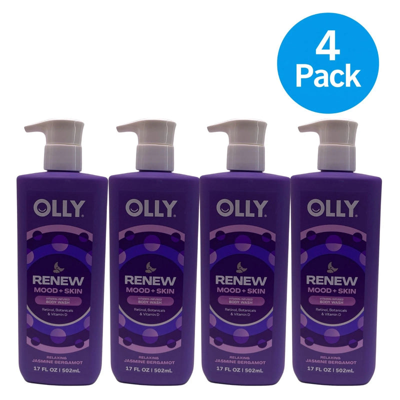 OLLY Renew Mood Skin Body Wash Jasmine Bergamot 17 Fl Oz 4 Pack bottles