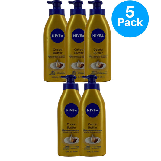 Nivea Cocoa Butter Body Lotion with Deep Nourishing Serum & Vitamin E 16.9oz 5 P