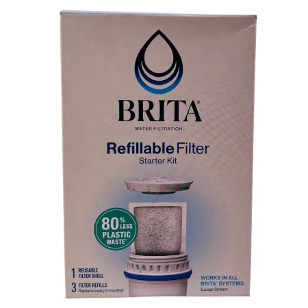 Brita refillable water filter starter kit with reusable shell and replacement filter refills