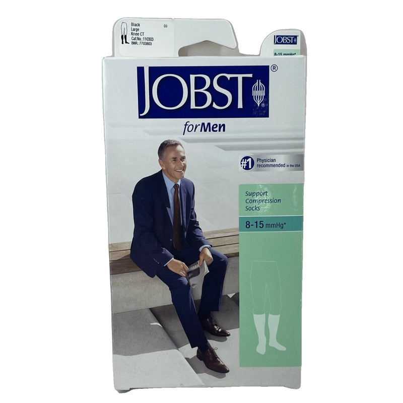 JOBST forMen 8-15 mmHg Knee High Closed Toe Black Large 1 Pack New