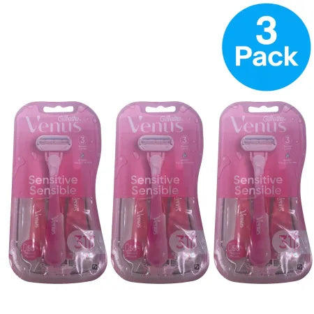 Gillette Venus Sensitive Disposable Razors 3 Blades 3 Pack (9 Razors) New
