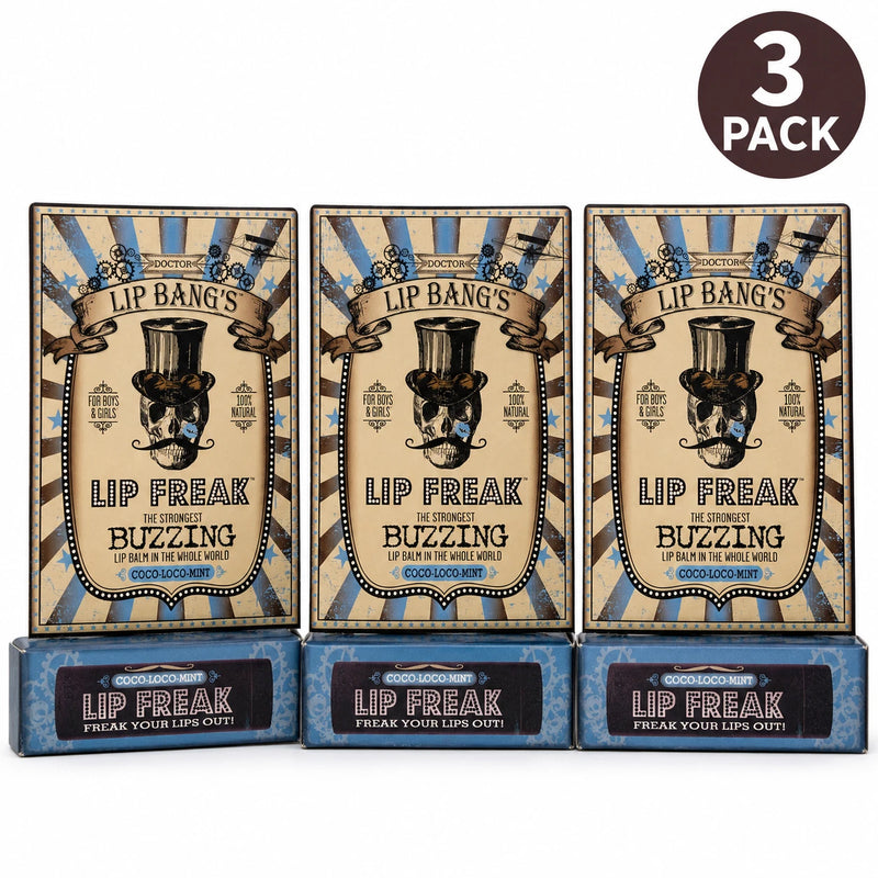 Lip Bang's Lip Freak Buzzing Lip Balm Coco-Loco-Mint 100% Natural 3 Pack Bundle