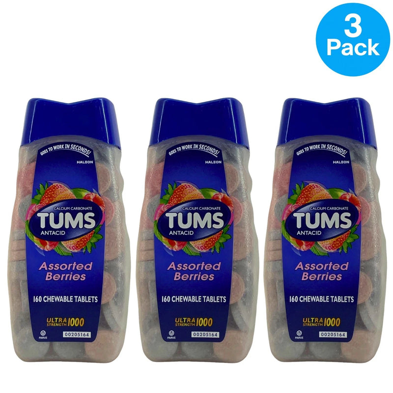 TUMS Ultra Strength 1000 Assorted Berries 160 Tablets 3 Pack New