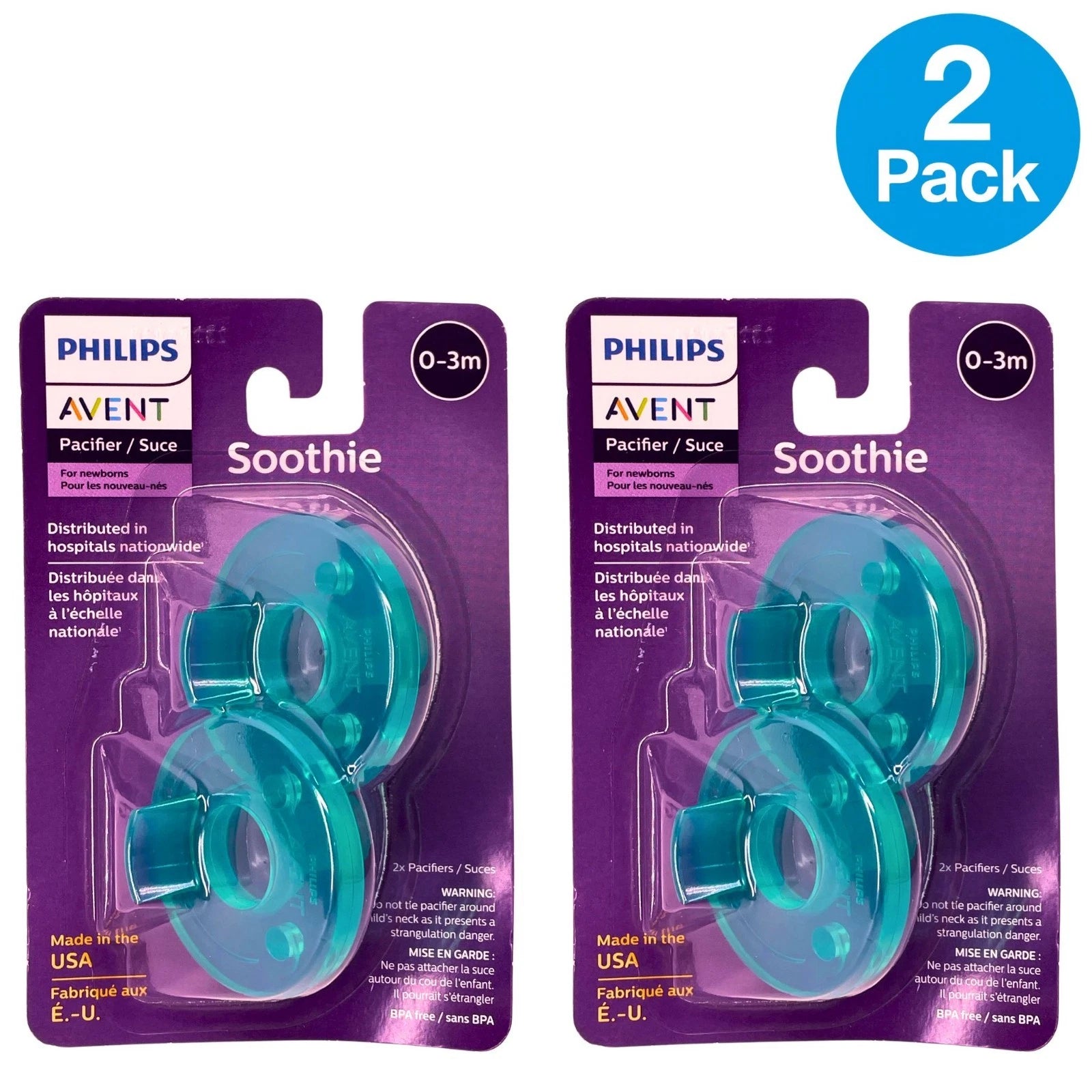 Philips Avent Soothie Pacifier 0-3m BPA Free 2 Pack New