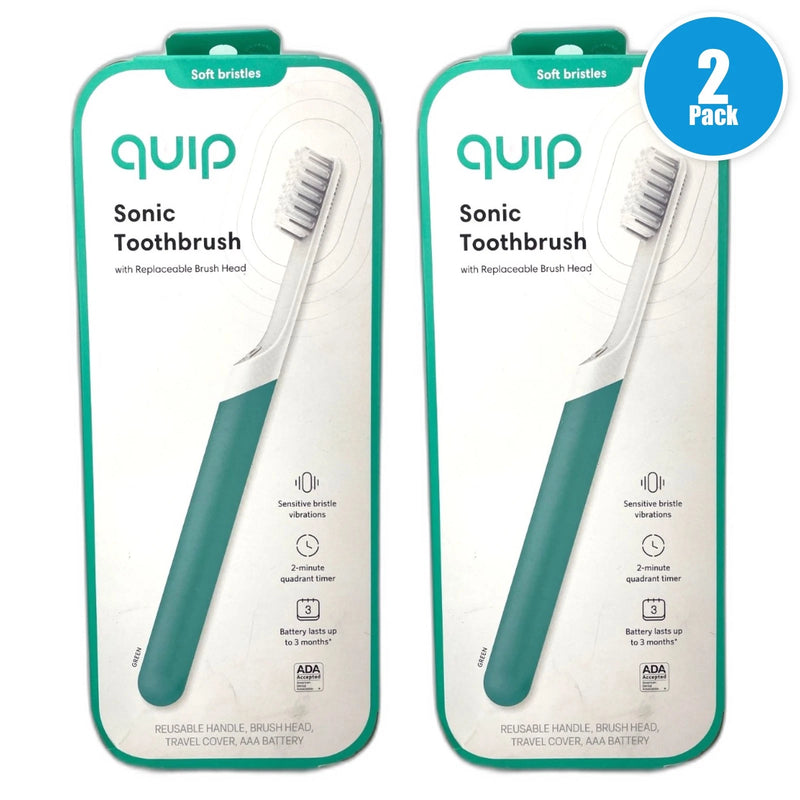 Quip Sonic Electric Metal Handle Toothbrush Travel Case Green Pack of 2 New