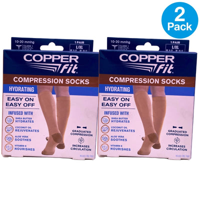 Copper Fit Energy Hydrating Compression Socks Infused L/XL Men Women 2 Pack New
