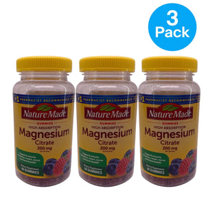 Nature Made Magnesium Citrate 200mg 60 Gummies High Absorption 3 Pack Exp 02/27