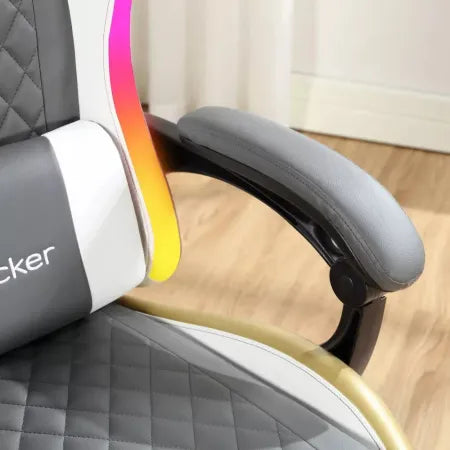 X Rocker RGB LED Extra Comfort Ergonomic PC Gaming Chair Gray/White/Gold 5