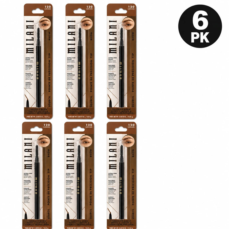Milani Precision Brow Pencil 120 Caramel Ultra-Fine Eyebrow Pencil 6 Pack