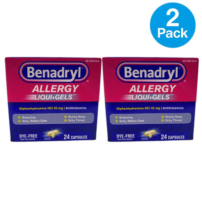 Benadryl Allergy Liqui-Gels 25 mg 24 Capsules 2 Pack Exp 05/27 New
