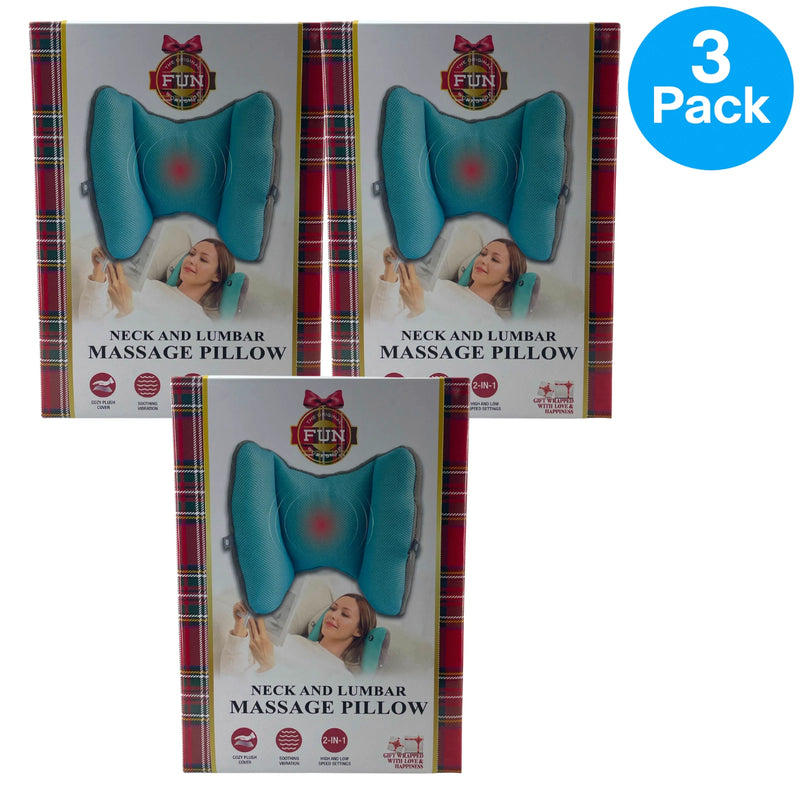 The Original Fun Workshop Neck and Lumbar Massage Pillow 2-in-1 Vibrating 3 Pack