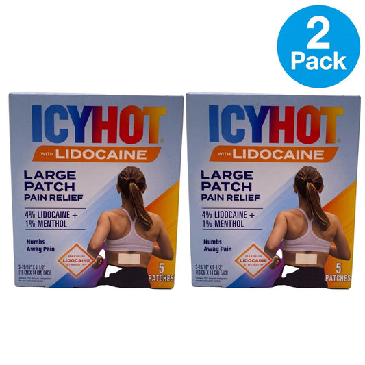 Icy Hot Lidocaine Large Pain Relief Patches 5 Ct 2 Pack Exp 02/27 New
