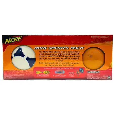 NERF Mini Sports Pack Basketball, Football & Soccer Set – New