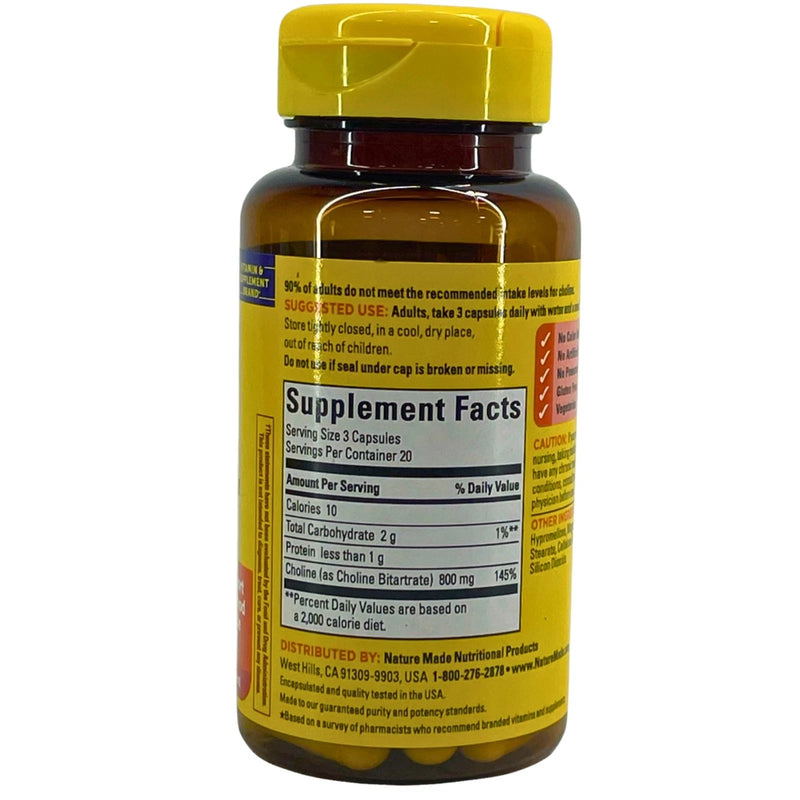 Nature Made Choline Extra Strength Dosage 800 mg 60 Capsules 4 Pack Exp 01/27