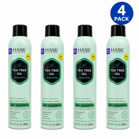 Hask Tea Tree Oil Invigorating Dry Shampoo Instant Cooling Effect 8.1 oz 4 Pack
