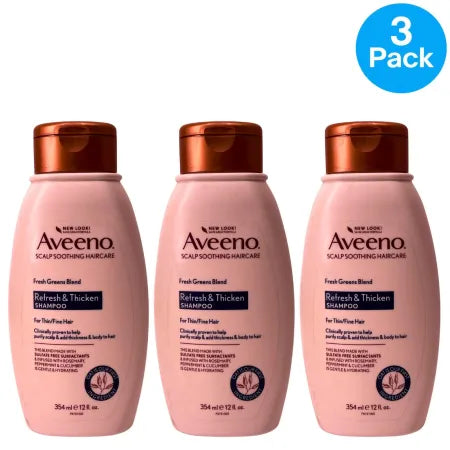Aveeno Fresh Greens Blend Refresh & Thicken Shampoo 12 oz 3 Pack New