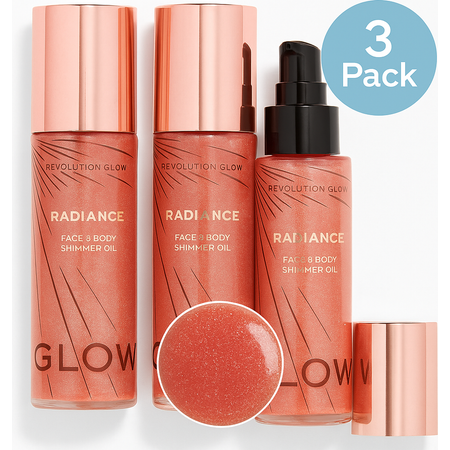 Revolution Glow Radiance Shimmer Oil Face & Body 3 Pack New 1