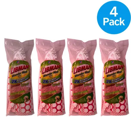 Libman Wonder Mop Refill Dual Action Microfiber Gripstrips Red/White 4 Pack New