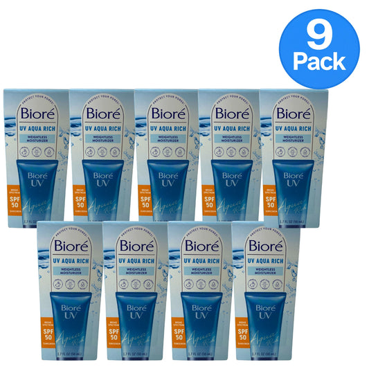 Bioré UV Aqua Rich Weightless Moisturizer SPF 50 1.7 oz 9 Pack New Exp 11/2026