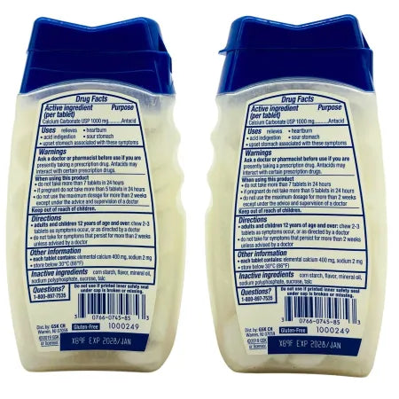 Tums Ultra Strength 1000 Peppermint 72 Chewable Tablets (2 Pack) - New