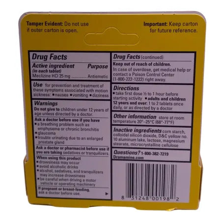 Dramamine Less Drowsy 25mg 8ct 6-Pack Motion Sickness Exp 10/27 New