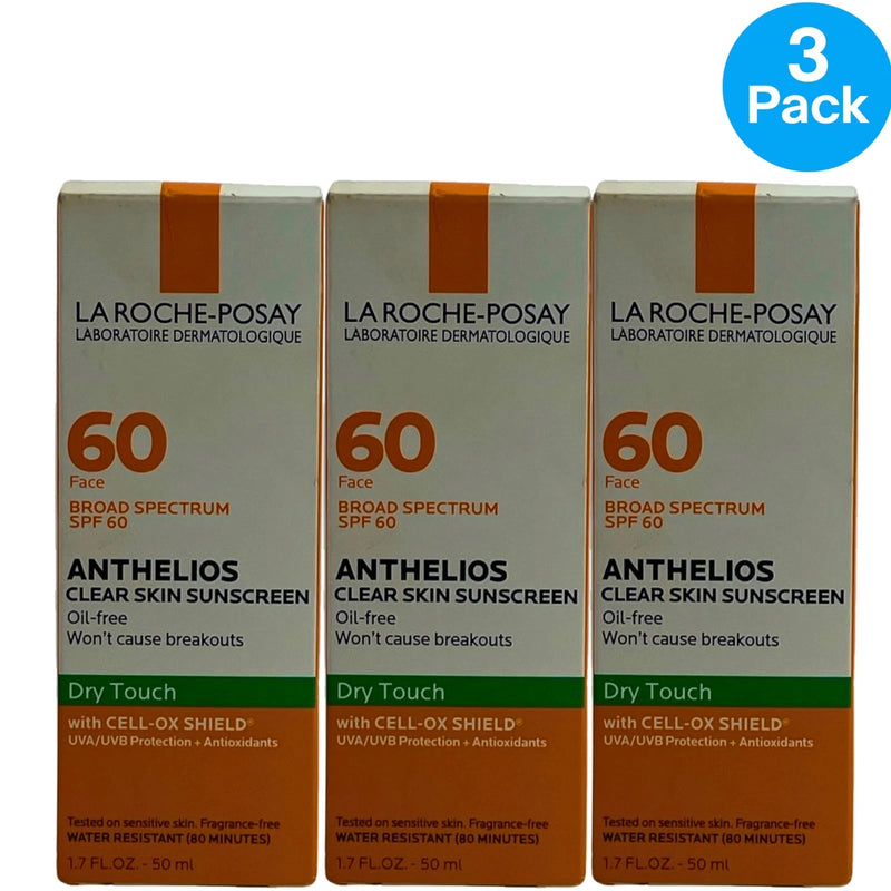 La Roche-Posay Anthelios Clear Skin Dry Touch Face Sunscreen SPF 60 3 Pack New