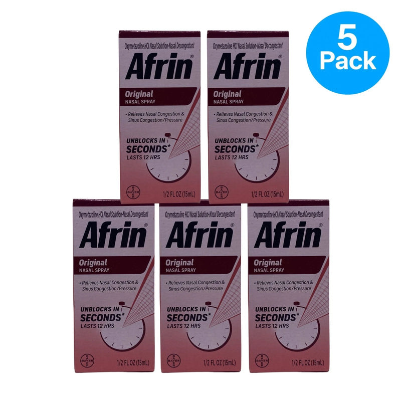 Afrin Original Nasal Spray 0.5 fl oz 5 Pack box showing product bottles
