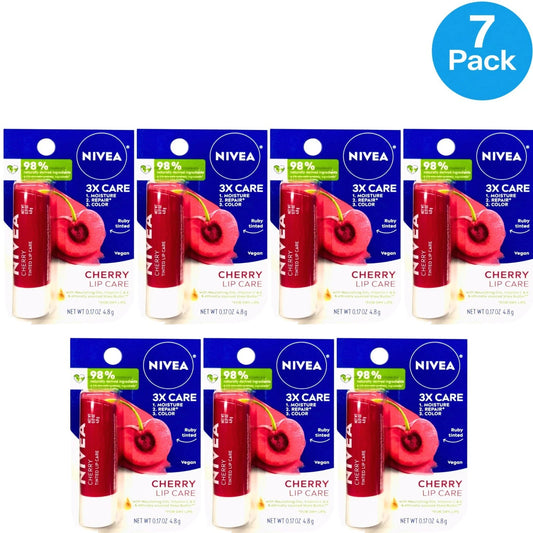 Nivea Cherry Lip Care Tinted Lip Balm 0.17 Oz 7 Pack New