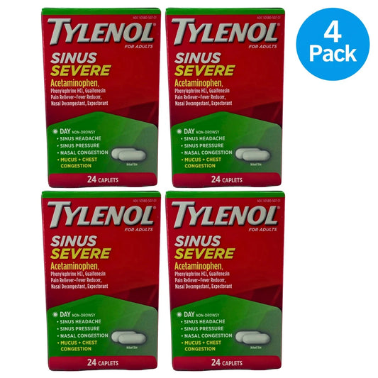Tylenol Sinus Severe Day Non-Drowsy Caplets Acetaminophen 24 Ct Exp 11/26 4 Pack