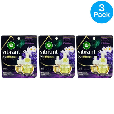 Air Wick Vibrant Lavender Waterlily Essential Oil Plug In Refills 3 Pack New