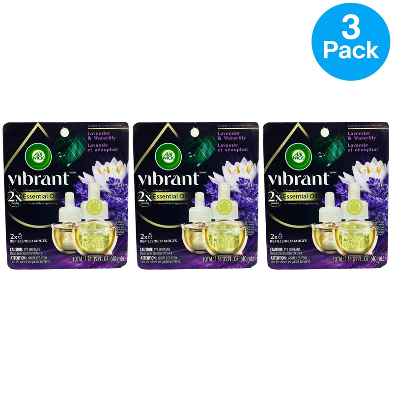 Air Wick Vibrant Lavender Waterlily Essential Oil Plug In Refills 3 Pack New