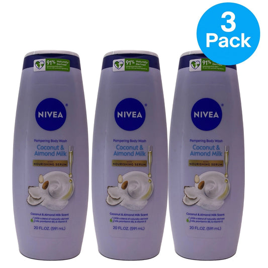 NIVEA Coconut & Almond Milk Body Wash 20 fl oz 3 Pack New