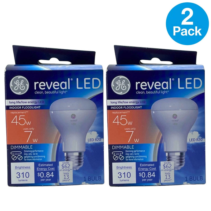 GE Reveal LED 45W Replacement Dimmable Indoor Floodlight R20 Bulb 2 Pack New