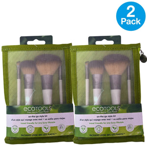 EcoTools On-The-Go Style Kit Travel Makeup Brush Set with Cosmetic Bag 4 Pieces