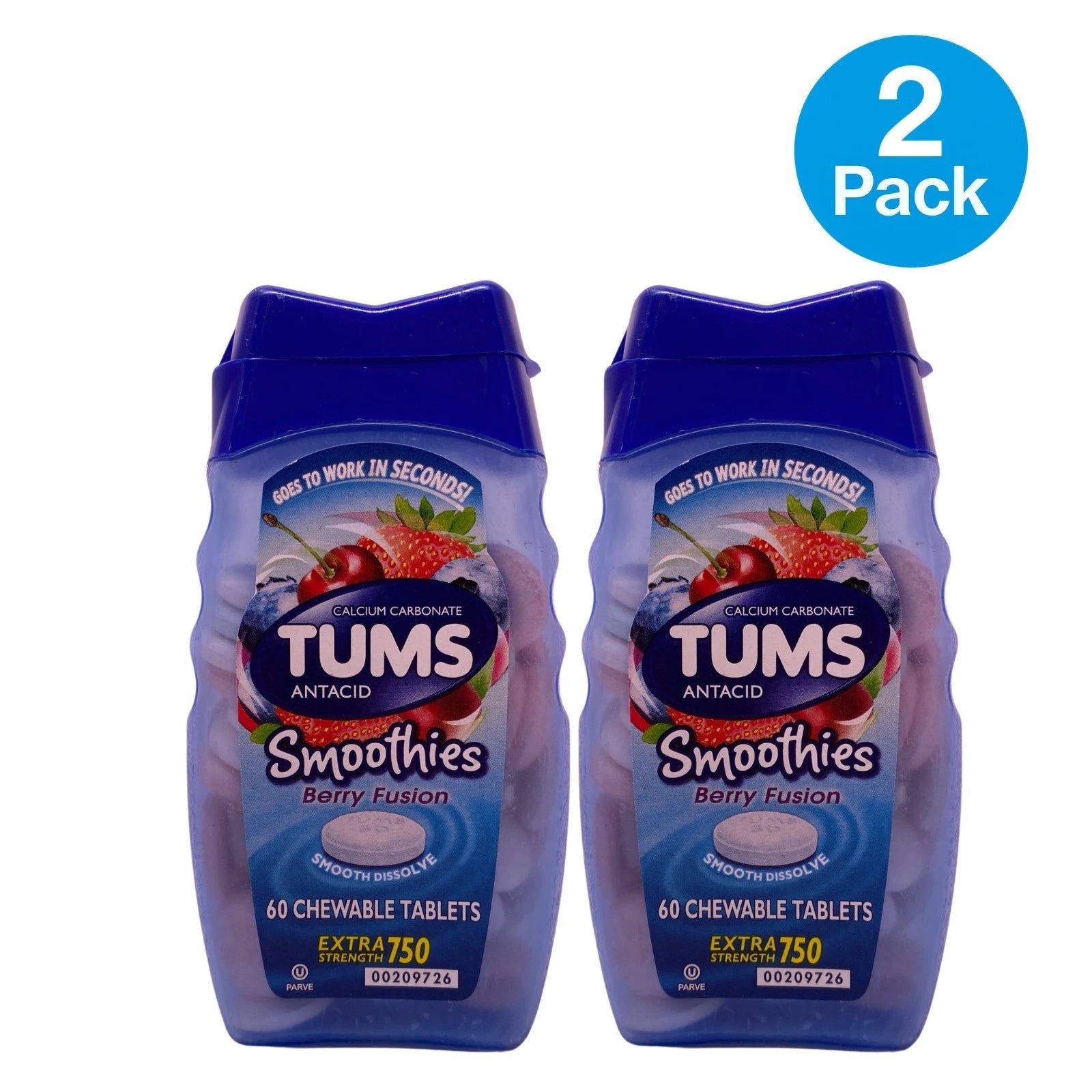 TUMS Antacid Smoothies Berry Fusion 60 Ct 2 Pack New