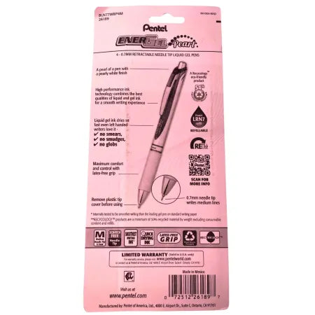 Pentel EnerGel Pearl Liquid Gel Pens 0.7mm Medium Tip 4 Count 3 Pack New