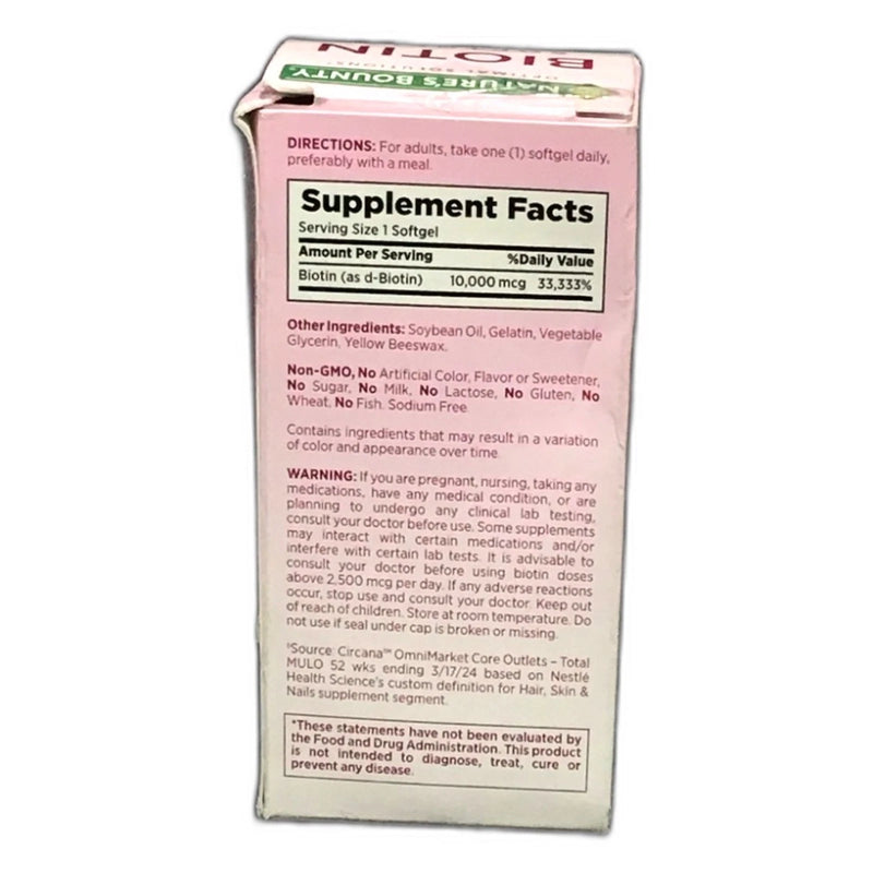Nature's Bounty Biotin 10000 mcg Hair Skin Nails 90 Softgels Exp 12/27 New