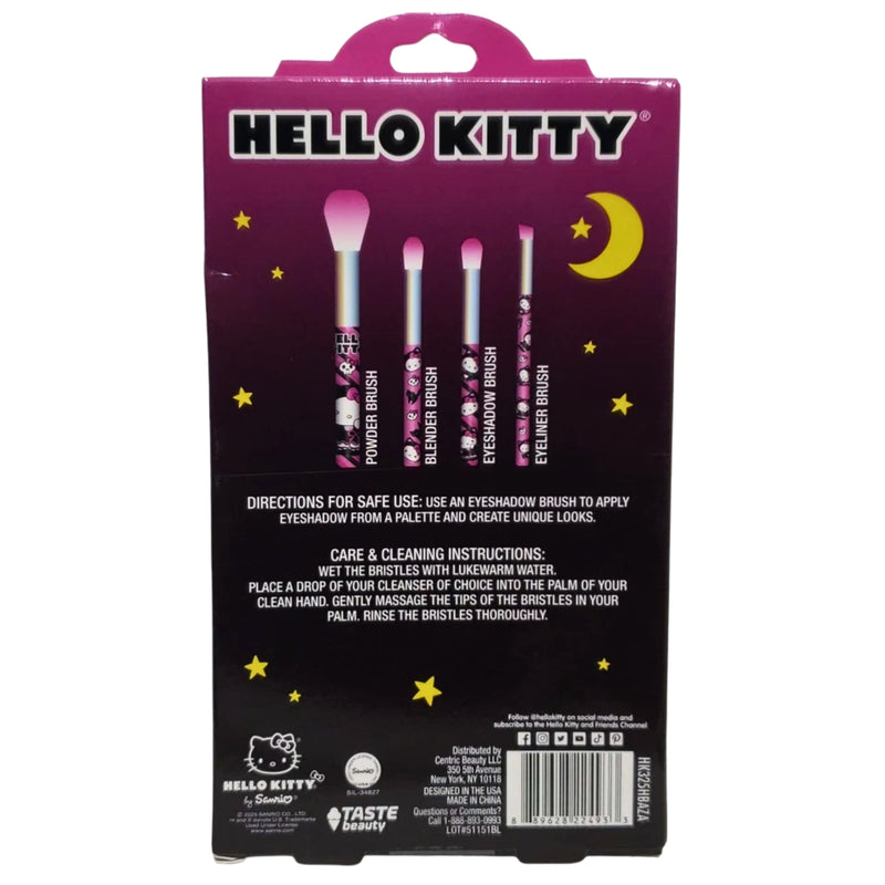 Sanrio Hello Kitty Halloween Gothic Skull 4-Piece Cosmetic Makeup Brush Set - 1 Pack