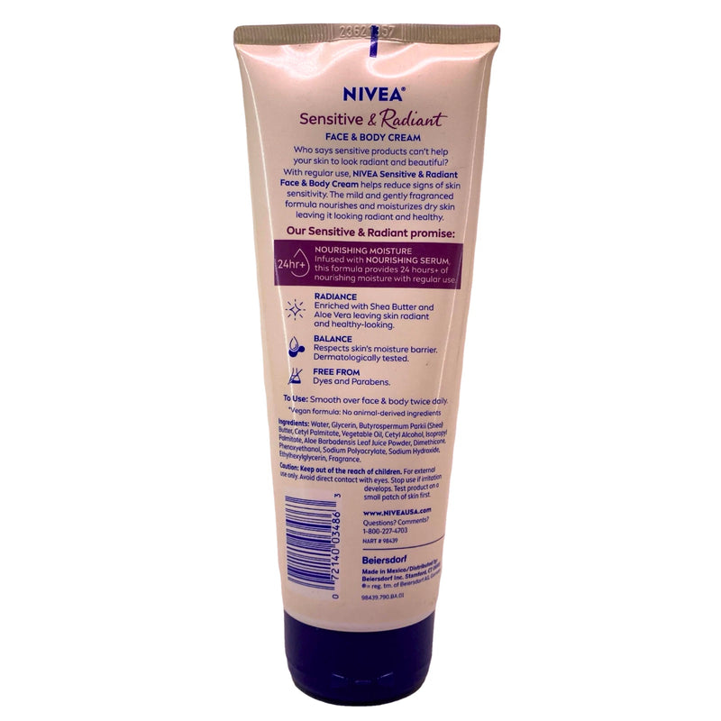 NIVEA Sensitive & Radiant Face & Body Cream Shea Butter Aloe Vera 6.8oz 4 Pack