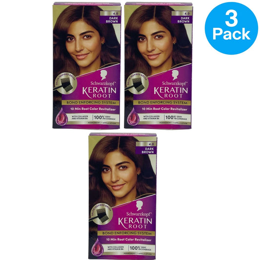 Schwarzkopf Keratin Root Touch Up Hair Color 4.0 Dark Brown 3 Pack Exp 11/27 New